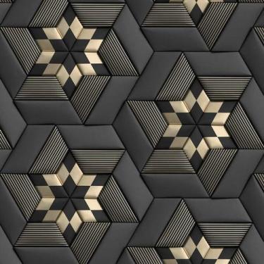 Imagem de Papel De Parede 3D Preto E Dourado Geometrico Autocolante - LRP