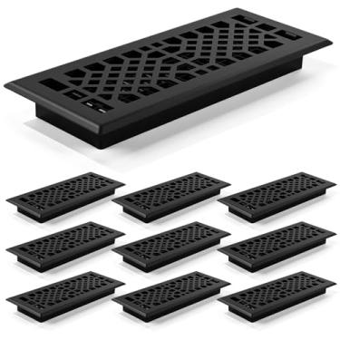 Imagem de MorningRo Pacote com 10 registros de piso resistentes de 10 x 30 cm, fluxo de ar ajustável, instalação sem ferramentas, capas decorativas de ventilação de piso para casa e shopping center, preto