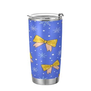 Imagem de Blueangle Copo de aço inoxidável isolado a vácuo de 590 ml com tampa e canudo, arcos amarelos e flocos de neve caneca de viagem para bebidas quentes e frias (825)