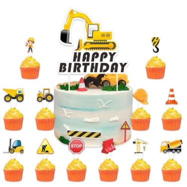 Imagem de Oiuyamn 13 PCS Construction Cupcake Toppers, Engineering Vehicle Theme Cake Decorations Food Picks for Kids Birthday Party, Excavators Dump Truck Decorations for Baby Shower Supplies