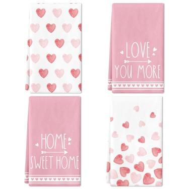 Imagem de Conjunto de toalhas de cozinha para o dia dos namorados, 4, 40 x 61 cm, rosa, coração, amor, dia dos namorados, panos de prato de cozinha, pano de secagem absorvente, toalhas de chá românticas para