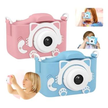 Imagem de Câmera Digital Infantil Gatinho, Design Compacto, Rosa e Azul, Tela LCD 2.0 Polegadas, 13MP, Zoom Digital 3x, Vídeos Full HD, Efeitos Especiais, Jogos Integrados, para Crianças