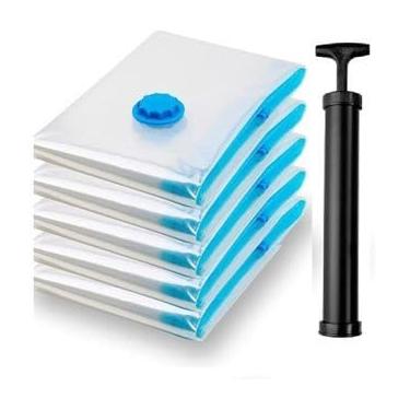 Imagem de Kit 5 Sacos a Vácuo Organizador, 50x70 cm, Material Poliéster, Retangular, Branco, com Zíper, para Roupas Cobertores Edredons (Sem Bomba)