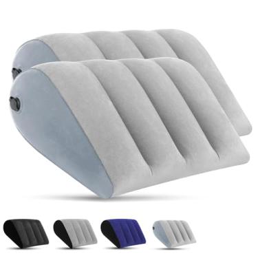 Imagem de Almofadas de cama portáteis para dormir – Pacote com 2 almofadas infláveis para viagens, ronco, alívio da dor nas pernas, suporte para as costas, após cirurgia, circulação e inchaço, gravidez