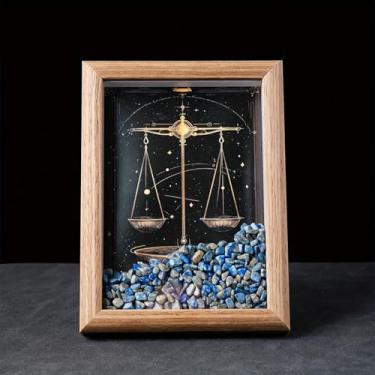 Imagem de Moldura de cristal natural com 12 signos do zodíaco, 12 signos do zodíaco, céu noturno ou decoração de parede, meditação Yoga Reiki presente de aniversário - Libra - Lápis-lazúli