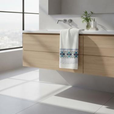 Imagem de Kit 2 Toalhas Bordadas Ponto Cheio para Lavabo, Artesanal, Algodão, Rosto 44x60cm e Mão 33x52cm, Ceará