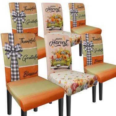 Imagem de wefrea Conjunto de 6 capas de cadeira de jantar de outono para festa, cozinha, capa de assento removível para cadeiras, decoração de Ação de Graças, ambientes internos