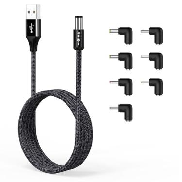 Imagem de AGVEE Cabo de alimentação USB para CC 5 V 5521 (5,5 x 2,1 mm) | Capa de nylon trançado e alumínio | 6 pontas de adaptador CC | Carregamento rápido e durável para câmeras CCTV, roteadores, tiras de LED
