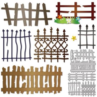 Imagem de GLOBLELAND Matrizes de corte de cercas danificadas, flores, gramado, metal, cortes, grades retrôs, modelos de gravação em relevo para scrapbooking, artesanato, fabricação de cartões de papel