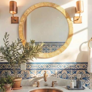 Imagem de iyabat Espelhos de vime de 61 cm x 61 cm para parede, espelho boho de banheiro, espelho de parede, espelho decorativo, espelho redondo para banheiro, adequado para quarto de fazenda, decoração de sala