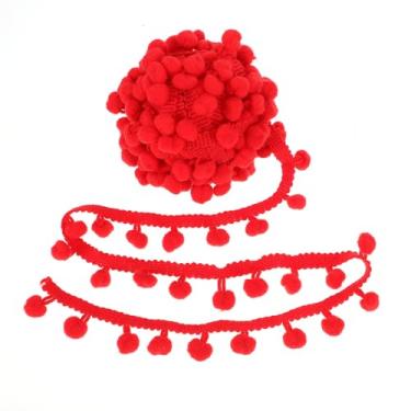 Imagem de DOPENSPI Acabamento de bolas de pompom de 22 metros de largura, mini pompons vermelhos de 24 mm de largura, guarnições de franja de fita para costura, artesanato, decoração de casa