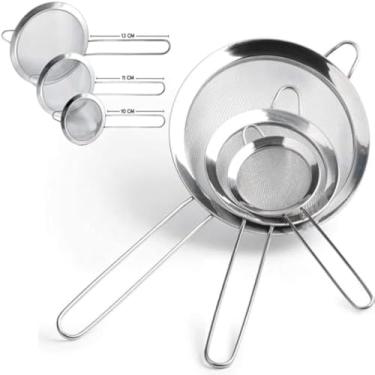 Imagem de Utensilios de cozinha essencial, peneiras de aco inoxidavel para alimentos, praticas, uteis, tres pecas, grande, eficaz, conjunto,