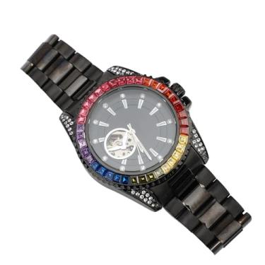 Imagem de Generic Relógio Masculino Colorido, Relógio Mecânico Automático Sem Necessidade de Bateria para Uso Casual Masculino (Preto (pulseira de aço))