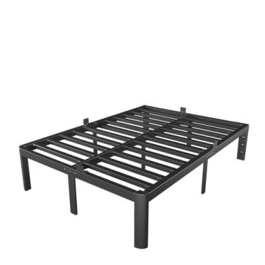 Imagem de KZZLOL Estrutura de cama de casal sem necessidade de mola box, estrutura de cama completa de metal de 35,5 cm, furos para cabeceira DIY, suporte de aço resistente 1,587 kg, silencioso, pernas de canto