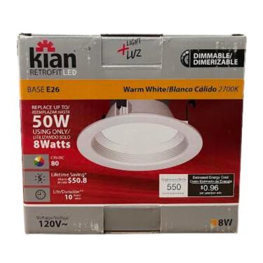 Imagem de Luminária LED Kian Retrofit 8W 550lm 2700K Branco Quente Base E26 Dimerizável 120V
