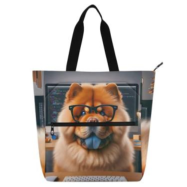 Imagem de GAIGEO Sacola feminina Chow Chow para trabalho de cachorro trabalhador de cachorro de lona, praia, escola, utilitária, bolsas infantis com compartimentos