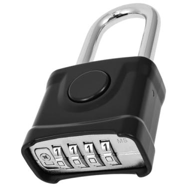 Imagem de Cadeado grande e resistente, bloqueio de código de 4 dígitos à prova de intempéries, liga de aço de liga de 8 mm de espessura, manilha longa/curta para escola, academia, portão, galpão (preto