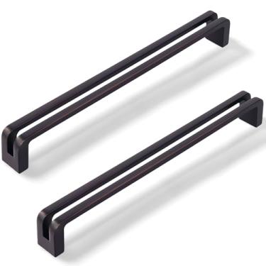 Imagem de Vicycmc Puxadores de armário sólidos de liga de zinco bronze polido a óleo 7-1/2 polegadas (192 mm) no centro do orifício, puxadores de armário de cômoda de luxo para quarto, cozinha, pacote com 6