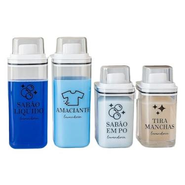 Imagem de Dispenser Organizador Lavanderia 2,3 litros ou 1,5 Litros Acrílico - Amaciante, Sabão em Pó e Liquido, Tira Manchas(2x P + 2x G Todas Etiquetas BR)