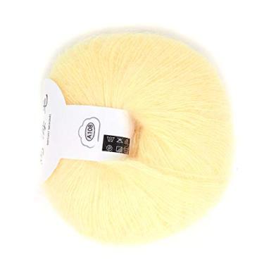Imagem de Fio de tricô macio com mistura de lã angorá, 26 g por novelo, 30% mohair 20% lã, 50% fibra para cachecóis, suéteres, chapéus, 12 cores vibrantes, lavável à mão, antibolinhas (02 amarelo ganso)