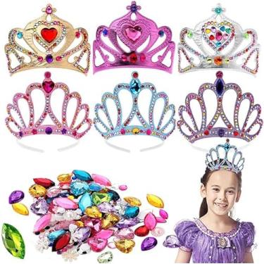 Imagem de Tiaras de princesa e coroas de espuma coroas de festa infantil fazendo suas próprias tiaras com adesivos de strass Princesa Tiaras brindes de festa de princesa (pacote com 6)