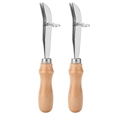 Imagem de Creaser de couro, 2 peças 15mm largura máxima 55# aço com cabo de madeira de pinho ferramentas artesanais ajustáveis ​​para friso e marcação diy