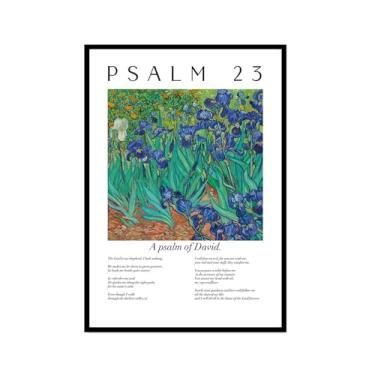 Imagem de Coleção de Salmos das Escrituras Monet Van Gogh Famosa Pintura Aquarela Impressão Verso da Bíblia Pôster em Tela Decoração de Parede de Casa Cristã (SKU8,20,3x30,5 cm = (20 x 30 cm), Moldura preta)