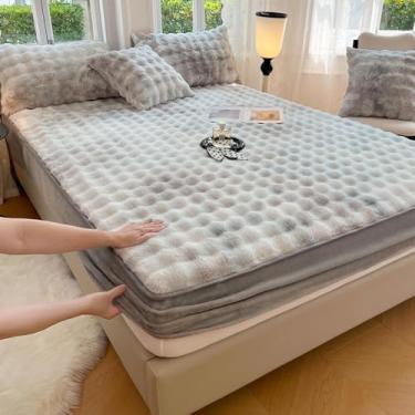 Imagem de Capa de colchão tingido de flanela quente, lençol com elástico, protetor de colchão espesso, canto elástico completo com design que fica no lugar, lavável, para proteção completa da cama - fronha