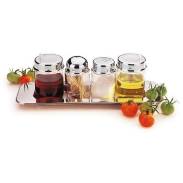 Imagem de Kit Galheteiro Azeite Vinagre Paliteiro Saleiro Vidro Inox Mesa Servir