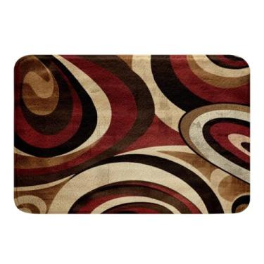 Imagem de Feelyou Tapetes de banheiro listrados circulares para banheiro 40,6 cm x 61 cm bordô marrom tapetes de banheiro para crianças, meninos, meninas, decoração abstrata, banheira, acessórios geométricos de