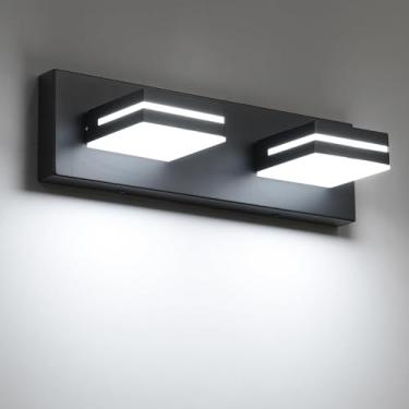 Imagem de GZZBMY LED apliques de parede espelho casa de banho moderno candeeiros de parede giratório 350° ângulo ajustável maquilhagem iluminação para quarto cabeceira sala de estar corredor (luz branca preta