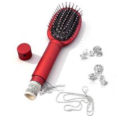 Imagem de SAFEEscova de cabelo com armazenamento oculto, desvio seguro para joias, dinheiro e objetos de valor, uso em casa e férias, cor vermelha, escova elegante e funcional com compartimento secreto discreto