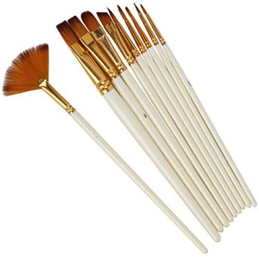 Imagem de Conjunto de pincéis de 10 peças de nylon para cabelo Haste de madeira em formato de leque Pintura em aquarela Materiais de arte para artistas Iniciantes Profissionais Pintura em