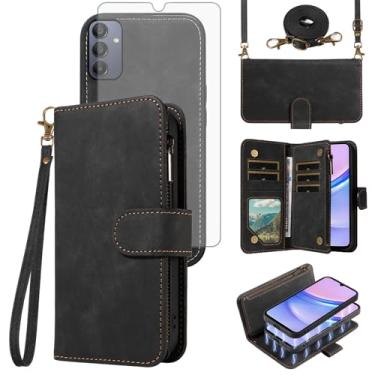 Imagem de Asuwish Capa de celular para Samsung Galaxy A15 5G/4G Carteira com zíper destacável com protetor de tela de vidro temperado, alça transversal com alça flip para cartão A 15 G5 15A mulheres meninas