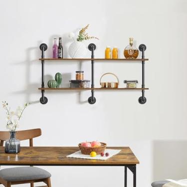 Imagem de pcagfaajmh Prateleira de parede preta com 2 andares para pendurar em madeira, prateleira de café, prateleiras de cozinha montadas na parede, prateleiras flutuantes decorativas para sala de estar e