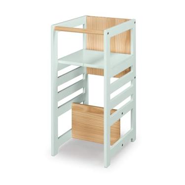 Imagem de Torre de Aprendizagem Montessori 4 em 1 Verde Cadeirão Ajustável, Mesinha de Atividades, Quadro de Desenhos