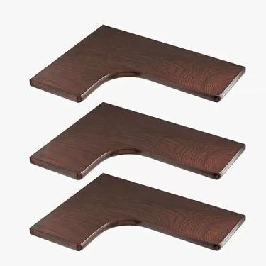 Imagem de pcagfaajmh Prateleira flutuante de canto de madeira maciça, conjunto de 3, prateleiras de parede de armazenamento de madeira em forma de L para sala de estar, quarto, escritório, banheiro, cozinha e