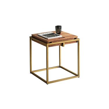 Imagem de UWEREBFM mesas de canto quadradas de madeira para decoração retrô para quarto, mesa de cabeceira com moldura de metal, gaveta de sala de estar, mesa de centro, mesa lateral