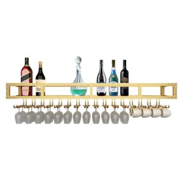 Imagem de pcagfaajmh Rack de vinho montado na parede, rack de vidro de vinho suspenso com parafusos, gancho de taça de vinho preto/dourado, prateleira de vinho de metal estável fácil de instalar, para bar de