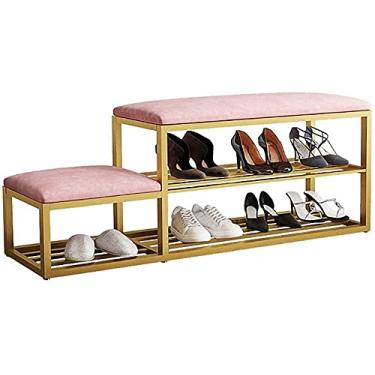 Imagem de pcagfaajmh Suporte de armazenamento de sapatos de 2 andares, assento acolchoado tufado, sapateira, banco de entrada, corredor, sala de estar, prateleira estofada