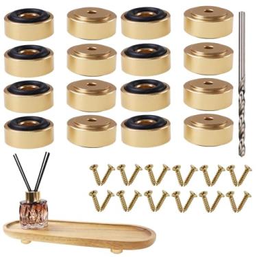 Imagem de Nihfien Pés de metal palete com parafusos, 13/40.6 cm L x 3/20.3 cm H blocos antiderrapantes para madeira, tábua de corte de bambu (ouro), (conjunto de 16)