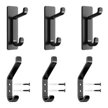 Imagem de DaskFire Ganchos de metal para toalha de roupão com 6 pacotes, 3 ganchos de parede adesivos e 3 peças de ganchos para casacos, resistentes para banheiro, entrada, hall de entrada, armário, cozinha