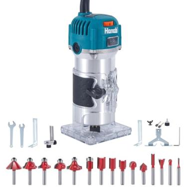 Imagem de Hanabi Tupia Manual 700W 220V com Controle de Velocidade, com 15 Fresas para Madeira, Tupia Laminadora com Base Transparente Profissional, Fresadora de Madeira