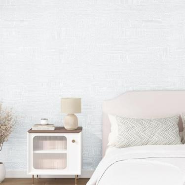 Imagem de Wallderful Papel de parede listrado branco e cinza com tecido de grama autoadesivo removível papel de parede texturizado para quarto, armários de banheiro, forro de prateleira de alcova