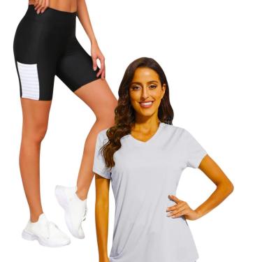 Imagem de Conjunto Camiseta DRY POLIAMIDA MALHA FRIA + Short Leg Legging COM BOLSOS Feminino 639-Feminino