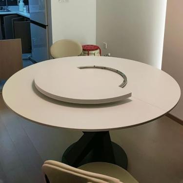 Imagem de Tampo de mesa dobrável com toca-discos dobráveis, mesa redonda de madeira de 130 a 170 cm, tampo de jantar de substituição temporária sem pernas, mesa de banquete dobrável em um quarto (branco, 1,1 m