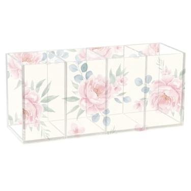 Imagem de Burbuja Porta-canetas de acrílico com 4 compartimentos, suporte de lápis transparente para pincéis de maquiagem, acessórios de mesa de escritório em casa