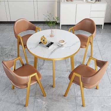 Imagem de Mesa redonda de recepção mesa de negociação de escritório e combinação de cadeira, conjunto de mesa de jantar e cadeira de café para 4, para lounge, sala de estar, cozinha (marrom)