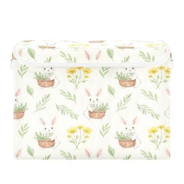 Imagem de SEHANY Cestas de armazenamento fofas de coelho de desenho animado com tampas, organizador de caixas de armazenamento de tecido para armário de roupas, cobertor de escritório, berçário, 42 x 32 x 30 cm