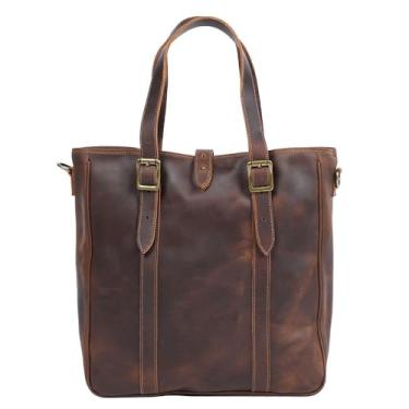 Imagem de THJKUPO Bolsa tiracolo masculina vintage de couro, Remendo branco com cinco pontas Star4, 36*10*34CM